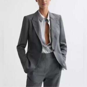 Reiss Layton Tailored Fit Wool Blend Single Breasted Grey Blazer Size 10